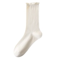 Milk white silk blend crew socks with elegant ruffled edges and vertical ribbed texture - One Size / Goose Yellow