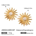 Orecchini a sole in acciaio dorato con pietra occhio di gatto, stile impermeabile - Stile Sole Bianco (JDE0211009-WT)