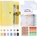 Macro view of A6 macaron glitter binder set with budget sheets and PVC zipper bags - Starry Sky Yellow