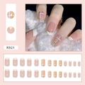 Rosa French Nails mit Goldlinien-Karo-Muster, 24er-Set Kunstnägel für Damen - Kleber-Typ / Quicksand Französischer Stil (R921)