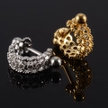 Elegant silver and gold leaf stud earrings with zircon stones and ball-back closure - NO 9