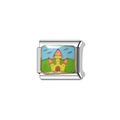Customizable stainless steel bracelet link with colorful enamel cartoon castle design - Castle Pattern (Y154) / Yellow