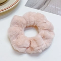 Soft plush scrunchie in light pink color for women, fluffy hair tie ponytail holder - Nude