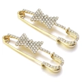 Set mit zwei goldfarbenen Sicherheitsnadel-Broschen mit weißen Zirkonia-Steinen besetzt - 3# Gold Schleife Geometrisch 5.6*1.4cm