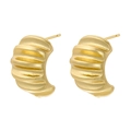 Vue détaillée de boucles d'oreilles croissant dorées avec texture 3D nervurée et fini brillant - VE1076 Or 1 Paire (Demi-cercle Côtelé)