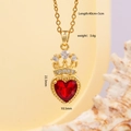 Collana a cuore dorata con cristallo rosso e pendente corona, lunghezza 40cm più estensione - Corona a Cuore Oro 394