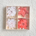 Décorations de Noël en bois rouge et blanc avec flocons de neige dans une boîte en bois - Étoiles Évidées Pins-6CM-12Pcs