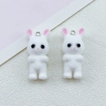 Cute white flocked resin bunny pendant with pink ears and metal ring for DIY jewelry making - White Rabbit