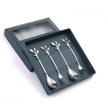 Stainless steel coffee spoon and fork set with leaf-shaped handles in a gift box - Leaf Spoon & Fork-Silver+Green Box / Silver/Green Box/4PCS