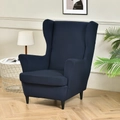 Elastic wingback chair cover in dark blue knitted fabric for single seater armchair - Season Navy Blue