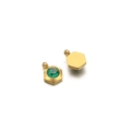 Gold hexagonal charm pendants featuring one green zircon stone and one plain gold finish - 6mm / Hexagon Gold Green