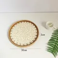 Handwoven rattan round tray with mother of pearl inlay and 30cm diameter detail - White / Small 30*3cm
