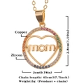 Gold-plated MOM heart pendant necklace with colorful cubic zirconia and chain measurements - Gold-D378
