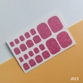 Pink glitter toe nail stickers set featuring 22 pieces of sparkly adhesive nail wraps - J015 Bright Pink Glitter