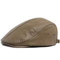 Klassieke bruine PU-leren krantenjongenspet met een vintage driepaneels constructie - Khaki