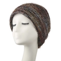 Winter plush brown mixed knit beanie hat with fuzzy texture for a warm slouchy fit - Adult / Coffee