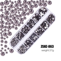 Gray-black flatback resin rhinestones in a 12-slot clear box for nail art DIY designs - Transparent Grey (ZSHZ-863)