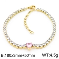 Gold plated tennis bracelet featuring pink heart stone and round cubic zirconia crystals - Gold/Pink (KB168996-Z)