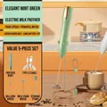 5-piece cordless electric milk frother set in cyan with USB-C and metal stand - J16 Double Head with Stand / Green
