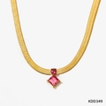 Gold snake chain necklace with pink zircon pendants on a clean white background - Gold Chain Red Zirconia Necklace (KDD349)