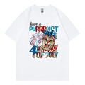 Weißes Baumwoll-T-Shirt mit 4. Juli Katzenprint, Feuerwerk und Flaggen-Details - XS / Weiß