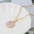 Golden stainless steel necklace with oval pink shell pendant featuring the letter Q - Pink-Q