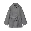 Cappotto grigio di media lunghezza in misto lana con revers classici e cintura coordinata - XS / Grigio