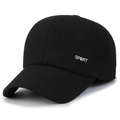 Classic black winter baseball cap with ear protection and silver SPORT metal detail - Adjustable / Black With Silver Sports Tag