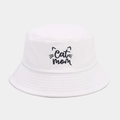 Chapeau bob blanc avec broderie Cat Mom et oreilles de chat pour protection solaire d'été - Blanc