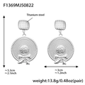 Silver bow tassel hat shaped titanium steel earrings for women with detailed size metrics - Round Straw Hat Style / Steel