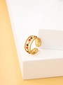 Detail of vintage gold-plated open ring with multi-color enamel beads and triple textured layers - Adjustable Open / Colorful