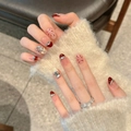 Unghie finte bordeaux cat-eye di lusso con strass scintillanti e sfumatura alla francese - Grande (L) / Ovale Corto (2737)