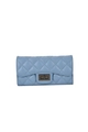 Quilted light blue long wallet for women with elegant metallic twist lock closure - Blue