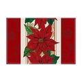 Linen Christmas placemat with red poinsettia floral patterns and green leaves decor - Poinsettia / Waterproof Linen