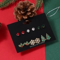 Christmas stud earring set featuring snowflakes and holiday trees in a festive red and green theme - 6 Pairs/Set Red White Green Cup Christmas Tree
