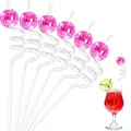 Spiral party straws with decorative pink disco mirror balls for festive cocktails - Rose Red