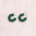 Exaggerated C-shaped twist hoop earrings in matte dark green finish with a spiral design - Small Dark Green Twisted