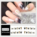 Nude and black gradient press-on nails with rhinestones and gold accents, 28 pieces set - Glue Type / JP2316-B3 French Milk with Rhinestones
