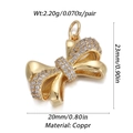 Detailed view of zircon bow pendant with precise 23mm x 20mm dimensions and 2.2g weight - YSN008-03 Gold Vertical Zircon Bow