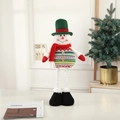 Standing Christmas snowman plush with green hat, striped sweater and long legs decor - Snowman / Small Size Height approx 52cm