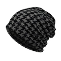 Slouchy knit beanie in grey and black houndstooth pattern for winter warmth - Black Grey Houndstooth Style (18#)