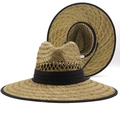 Cappello di paglia classico con nastro nero e tesa larga per protezione solare uomo - Modello Con Fettuccia Nera