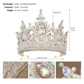 Detailed size specifications for Baroque crown with pink and AB crystals in 16cm diameter - Gold + AB Rhinestone