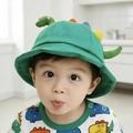 Green dinosaur cotton bucket hat for babies with cute 3D cartoon spikes and sun brim - 8 Months-3 Years (46-50cm) / 17 Green (Dino Shape)