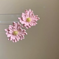 Detail shot of pink floral earrings with textured gold stamens and layered 3D petals - Pink 3D Flower (39#)
