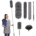 6-piece grey microfiber and chenille duster set with long stainless steel extendable pole - 6-Piece Set