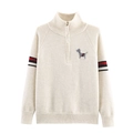 Maglione in maglia crema con colletto a zip e ricamo a forma di cucciolo a righe - S / Bianco Sporco