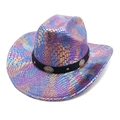 Iridescent snakeskin western cowboy hat with metallic finish and silver concho studs - M (56-58cm) / Purple