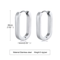 Silver octagonal stainless steel hoop earrings in 26mm size with brushed finish - Silver Rectangular Geometric Hoop Earrings