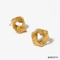 Irregular geometric gold textured earrings with a matte hammered finish design - Matte (KDE2771)